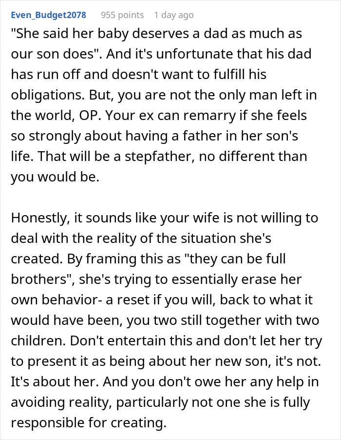 A screenshot of a comment about a wife's ludicrous demands after she cheats on her husband. A screenshot of a comment about a wife's ludicrous demands after she cheats on her husband.