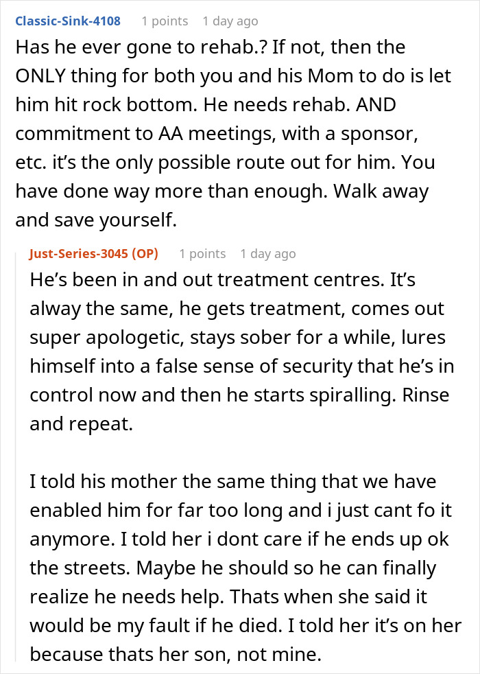 Entitled MIL Refuses To Take In Her Drunk Son, Blames His Ex-Wife For Finally Quitting The Role Entitled MIL Refuses To Take In Her Drunk Son, Blames His Ex-Wife For Finally Quitting The Role