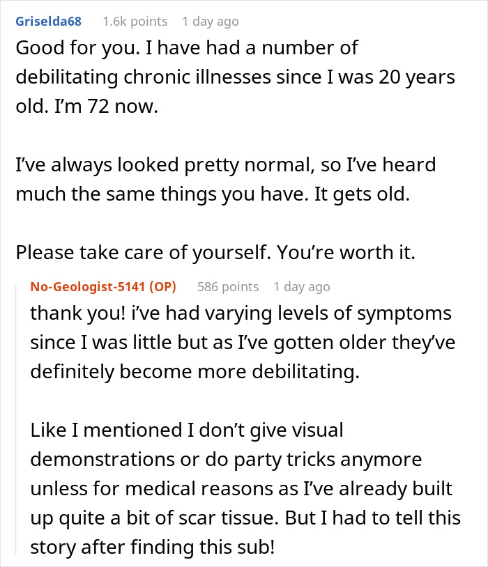 A woman discusses her chronic illnesses and disability, relating to the experience of being doubted.