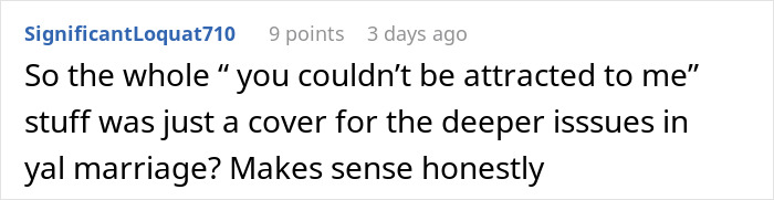 A screenshot of a Reddit comment questioning if issues were a cover for deeper marital problems in a father-daughter bond situation. A screenshot of a Reddit comment questioning if issues were a cover for deeper marital problems in a father-daughter bond situation.