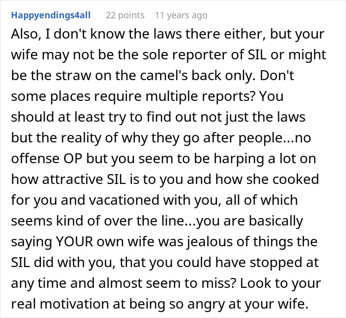 A screenshot of a Reddit comment speculating on a wife's jealousy as a motive for a secret police call and deportation.