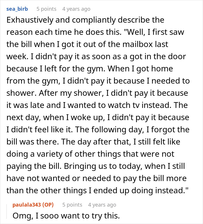 A screenshot of a comment describing a wife's detailed explanation in response to her hubby's questions, putting him on edge. A screenshot of a comment describing a wife's detailed explanation in response to her hubby's questions, putting him on edge.