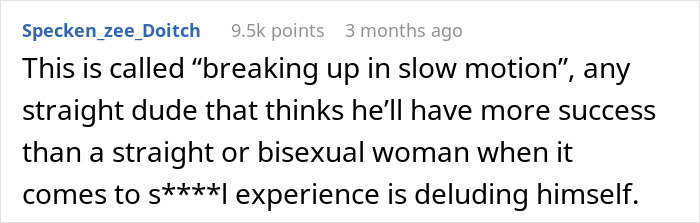 A comment suggests an open relationship is breaking up in slow motion and challenges men's success. A comment suggests an open relationship is breaking up in slow motion and challenges men's success.