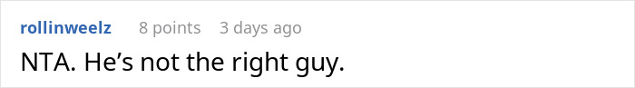 A concise Reddit comment about a woman blocking her fiancé's card for cleaning, stating, NTA. He's not the right guy. A concise Reddit comment about a woman blocking her fiancé's card for cleaning, stating, NTA. He's not the right guy.