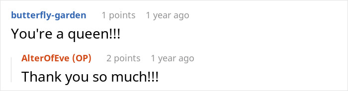 A comment saying, You're a queen!!!, and a thank you, reflecting support for the babysitter.