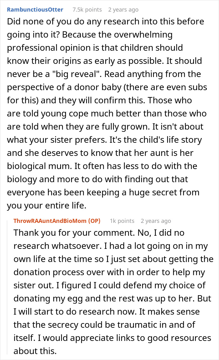 A screenshot of a Reddit comment section, discussing a woman helping her sister have a baby and keeping it a secret. A screenshot of a Reddit comment section, discussing a woman helping her sister have a baby and keeping it a secret.