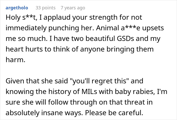 A comment expressing outrage and support for the user's strength after the MIL kicked the senior dog while demanding grandchildren. A comment expressing outrage and support for the user's strength after the MIL kicked the senior dog while demanding grandchildren.