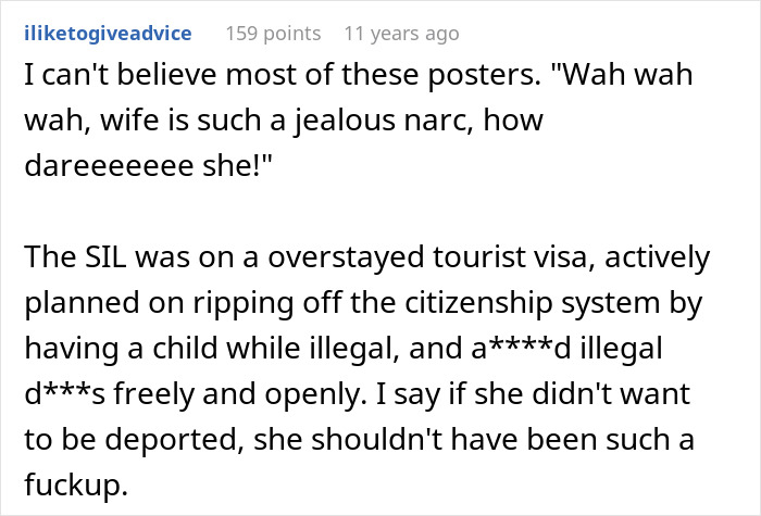 A comment explaining a secret police call and deportation was justified due to visa issues.