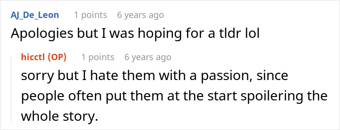 A comment on the entitled mom and new bf's rules for her son, discussing preferences for story summaries. A comment on the entitled mom and new bf's rules for her son, discussing preferences for story summaries.