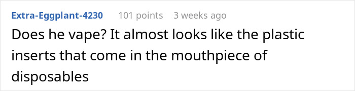 A parent asking the internet about a weird object in son's room and realizing a serious talk is needed about vaping.