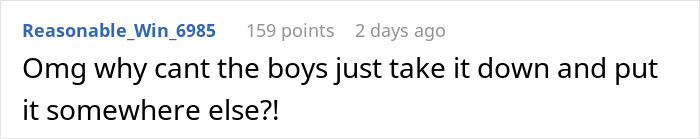 A Reddit comment asking why the boys cant take down the pool and put it somewhere else, after parents deny access. A Reddit comment asking why the boys cant take down the pool and put it somewhere else, after parents deny access.