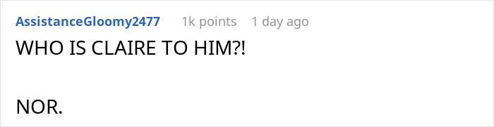 A social media comment questioning the identity of Claire, the husband's 'best friend' who was actually an ex-fiancee. A social media comment questioning the identity of Claire, the husband's 'best friend' who was actually an ex-fiancee.