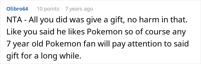A comment supports giving a gift to the stepson, noting that it shows love and no harm in giving gifts.