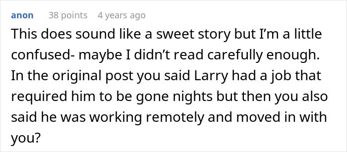 A comment asking for clarification about the story details after friends find out their spouses are sleeping together. A comment asking for clarification about the story details after friends find out their spouses are sleeping together.
