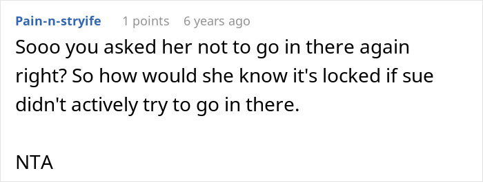 A Reddit comment questions how the woman knew a room was locked if she had been asked not to enter.