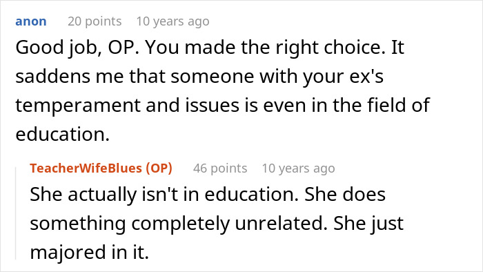 Screenshot of an online discussion where a user mentions someone's temperament in the field of education.