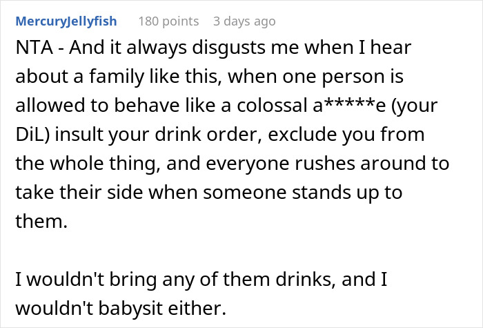 A comment about a toxic family dynamic involving MIL, DIL, and a coffee order disagreement.