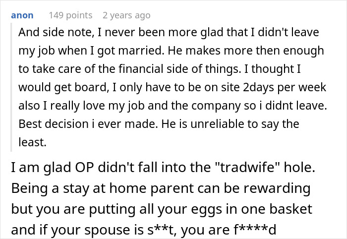 A screenshot of a comment discussing the financial side and the decision not to leave a job due to an unreliable partner, about a MIL driving a woman to leave her son. A screenshot of a comment discussing the financial side and the decision not to leave a job due to an unreliable partner, about a MIL driving a woman to leave her son.