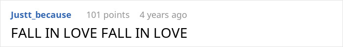 Screenshot of a comment stating FALL IN LOVE, suggesting new love after spouses infidelity. Screenshot of a comment stating FALL IN LOVE, suggesting new love after spouses infidelity.