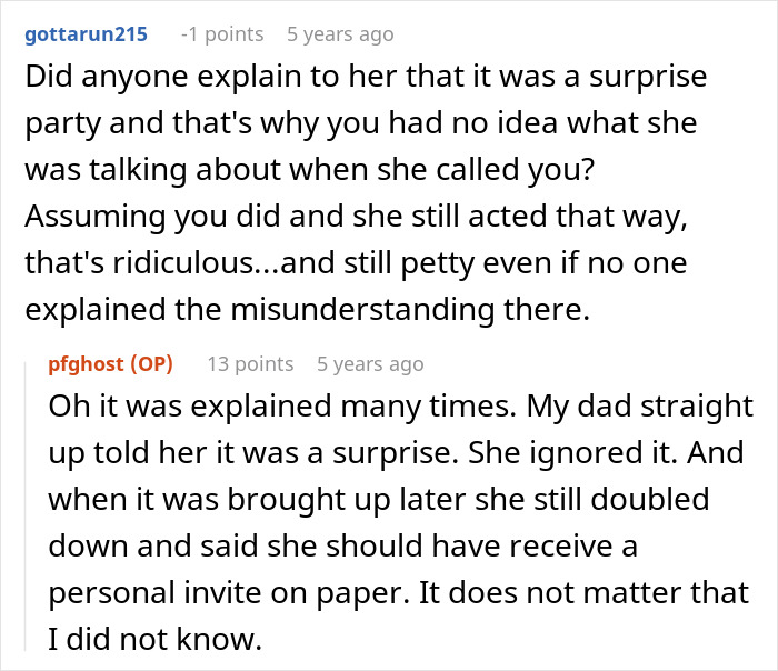 A Reddit comment detailing the ex-wife's reaction to the surprise graduation BBQ. A Reddit comment detailing the ex-wife's reaction to the surprise graduation BBQ.