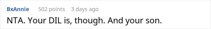 A comment stating the DIL and son are at fault in the coffee order situation, not the MIL.