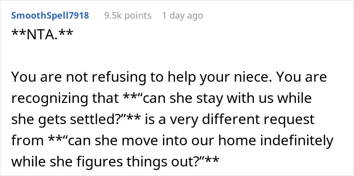A screenshot of a Reddit comment regarding the couple housing their niece for months. A screenshot of a Reddit comment regarding the couple housing their niece for months.