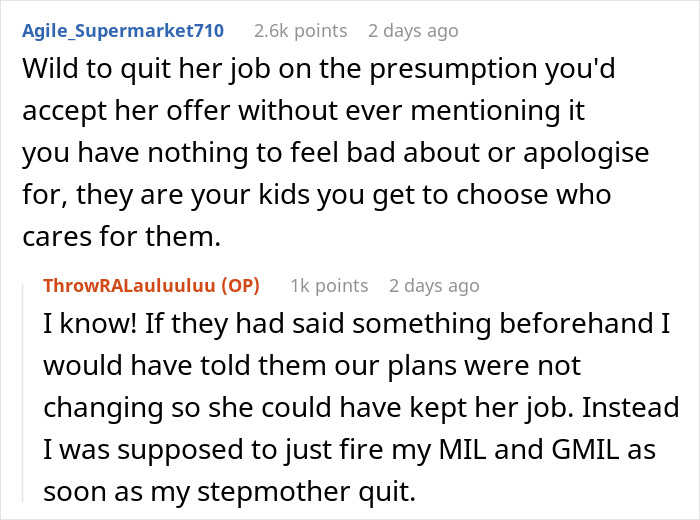 Reddit comments discussing a woman's hopes for motherhood through grandkids, daughter shuts it down. Reddit comments discussing a woman's hopes for motherhood through grandkids, daughter shuts it down.