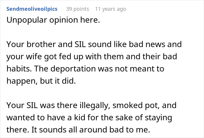 A screenshot showing a Reddit comment discussing a wife's jealousy and how a secret police call led to deportation.