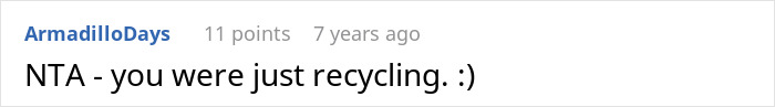 A comment supporting a stepmom buying her stepson love with gifts, noting it was recycling.