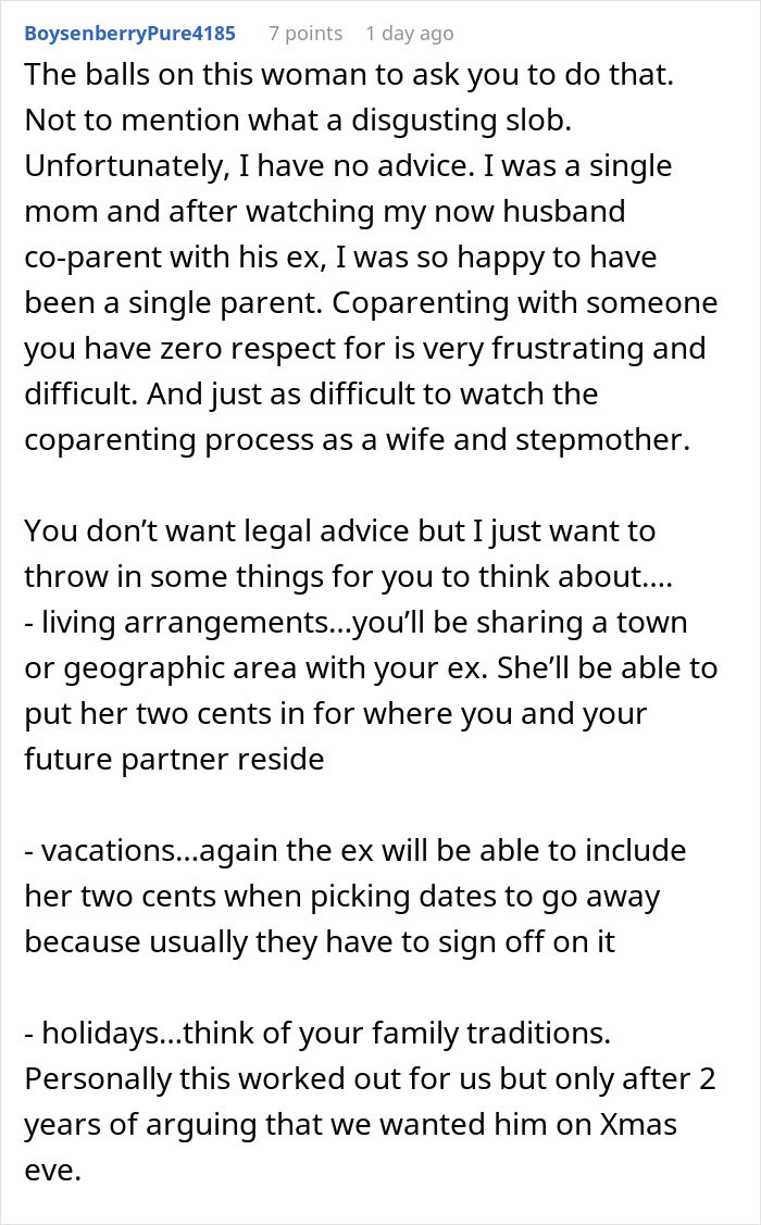 A screenshot of a comment from a single parent, giving advice on a wife who cheats and makes ludicrous demands. A screenshot of a comment from a single parent, giving advice on a wife who cheats and makes ludicrous demands.