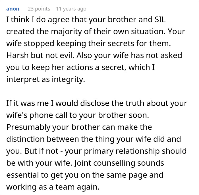 A screenshot of a Reddit comment advising on handling a wife's jealousy after a secret police call and deportation.