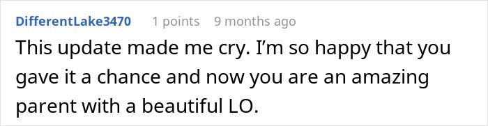 A touching comment from a user, expressing joy for a mom and her baby with Down Syndrome, praising her amazing parenting.