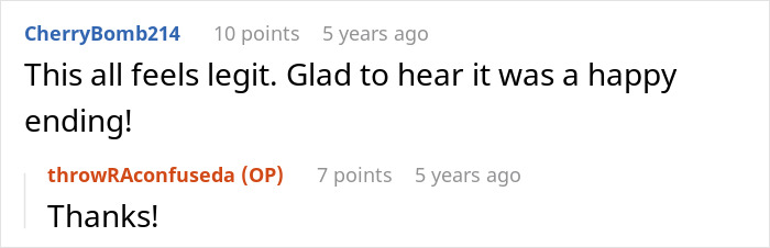 A social media comment expressing relief at the happy ending regarding the fiancée's fancy laptop. A social media comment expressing relief at the happy ending regarding the fiancée's fancy laptop.