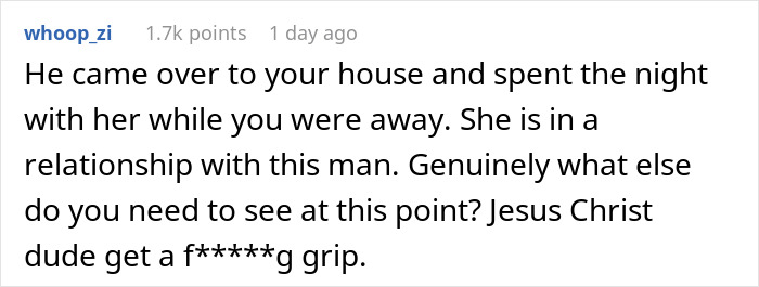 A comment about a wife's secret conversations with another guy and needing support. A comment about a wife's secret conversations with another guy and needing support.