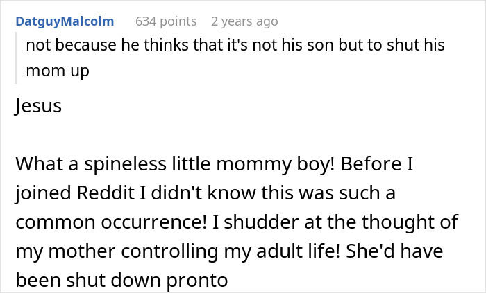 A comment about MIL almost getting what she wants, criticizing a spineless mommy boy and the common occurrence of mothers controlling adult children. A comment about MIL almost getting what she wants, criticizing a spineless mommy boy and the common occurrence of mothers controlling adult children.