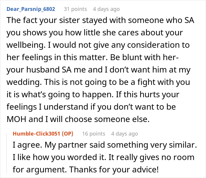A Reddit comment section offering advice to a woman about her toxic BIL and wedding guest list. A Reddit comment section offering advice to a woman about her toxic BIL and wedding guest list.