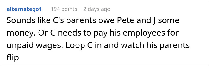 A Reddit comment suggesting parents owe money after denying pool access to the brother who paid. A Reddit comment suggesting parents owe money after denying pool access to the brother who paid.
