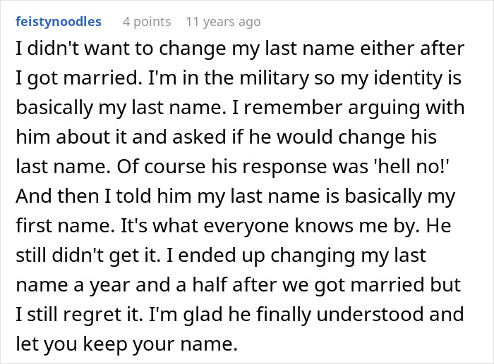 A comment from a person in the military explaining their awkward struggle with changing their last name after marriage. A comment from a person in the military explaining their awkward struggle with changing their last name after marriage.