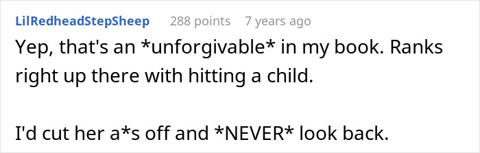 A comment calling the act unforgivable, comparing MIL kicking a senior dog to hitting a child, ending visits. A comment calling the act unforgivable, comparing MIL kicking a senior dog to hitting a child, ending visits.