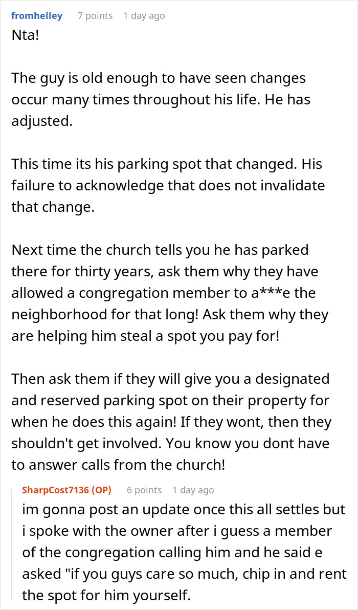 Churchgoer's Longtime Parking Habit Backfires When Driver Refuses To Clear The Way For His Car Churchgoer's Longtime Parking Habit Backfires When Driver Refuses To Clear The Way For His Car