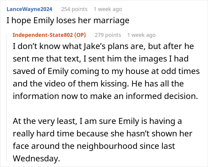 A Reddit comment section about Emily losing her marriage due to a horrible miscommunication.
