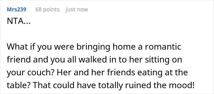 A social media comment where user Mrs239 gives her opinion on sis turning bro's home into her personal lounge A social media comment where user Mrs239 gives her opinion on sis turning bro's home into her personal lounge