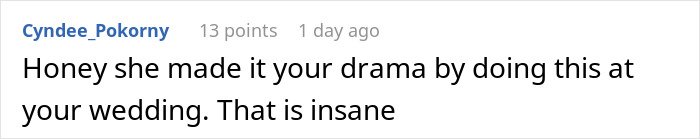 A Reddit comment calling the timing of the woman's apology for stealing a husband insane and dramatic. A Reddit comment calling the timing of the woman's apology for stealing a husband insane and dramatic.