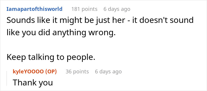 Reddit comment reassuring a guy who joined female classmates that he likely did nothing wrong, despite feeling intruded upon. Reddit comment reassuring a guy who joined female classmates that he likely did nothing wrong, despite feeling intruded upon.