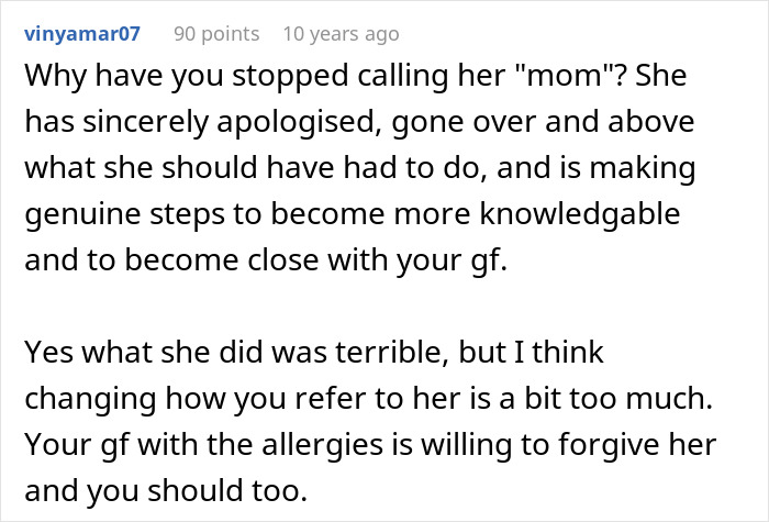 A comment questioning why the son stopped calling his mother mom after the high maintenance GF's stressful reality check. A comment questioning why the son stopped calling his mother mom after the high maintenance GF's stressful reality check.