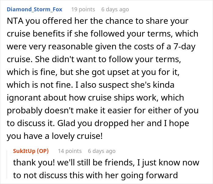 Friend Offers Woman A Cheap Trip, Decides To Cancel After She Immediately Starts Planning To Break Rules Friend Offers Woman A Cheap Trip, Decides To Cancel After She Immediately Starts Planning To Break Rules