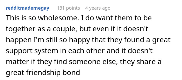 Screenshot of a comment discussing the wholesome support system between friends after spouses betrayal. Screenshot of a comment discussing the wholesome support system between friends after spouses betrayal.