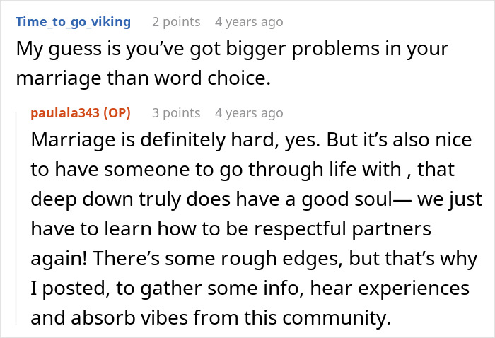 A screenshot of a comment discussing a wife's response about her hubby's questions and the challenges in their marriage. A screenshot of a comment discussing a wife's response about her hubby's questions and the challenges in their marriage.