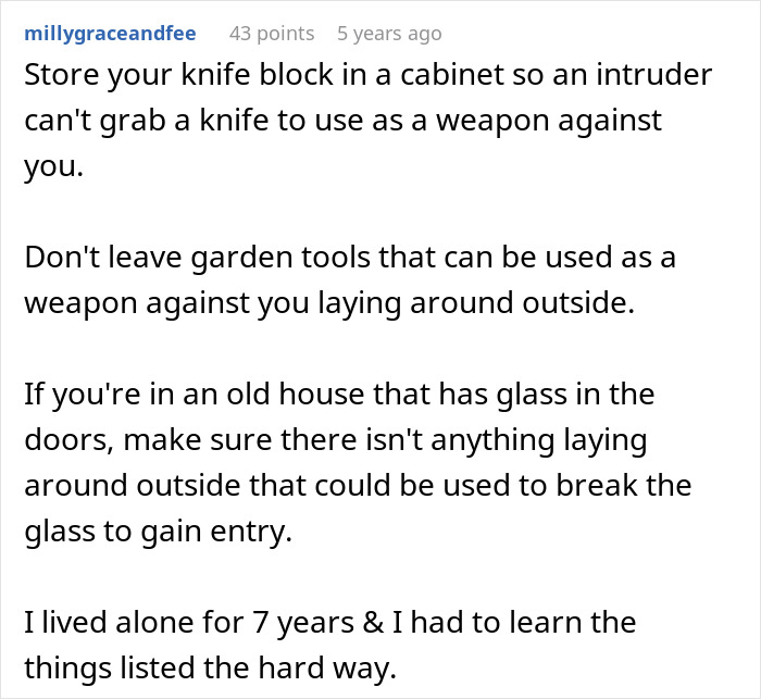 Influencer shares women's safety tips: store knives, secure garden tools, and prevent easy glass breakage. Influencer shares women's safety tips: store knives, secure garden tools, and prevent easy glass breakage.