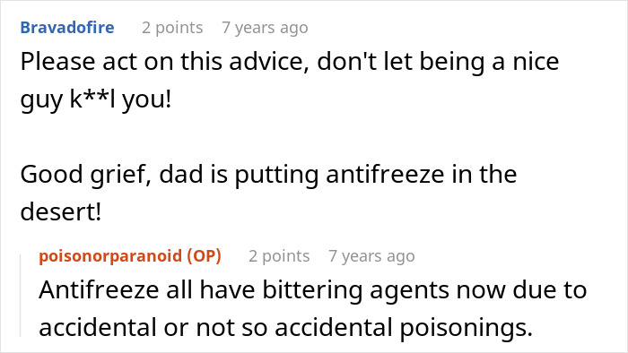 A woman is mysteriously sick, suspecting her dad is tampering with her dessert, with forum users discussing antifreeze.